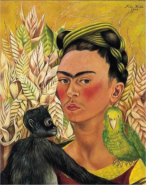 self-portrait-with-monkey-and-parrot